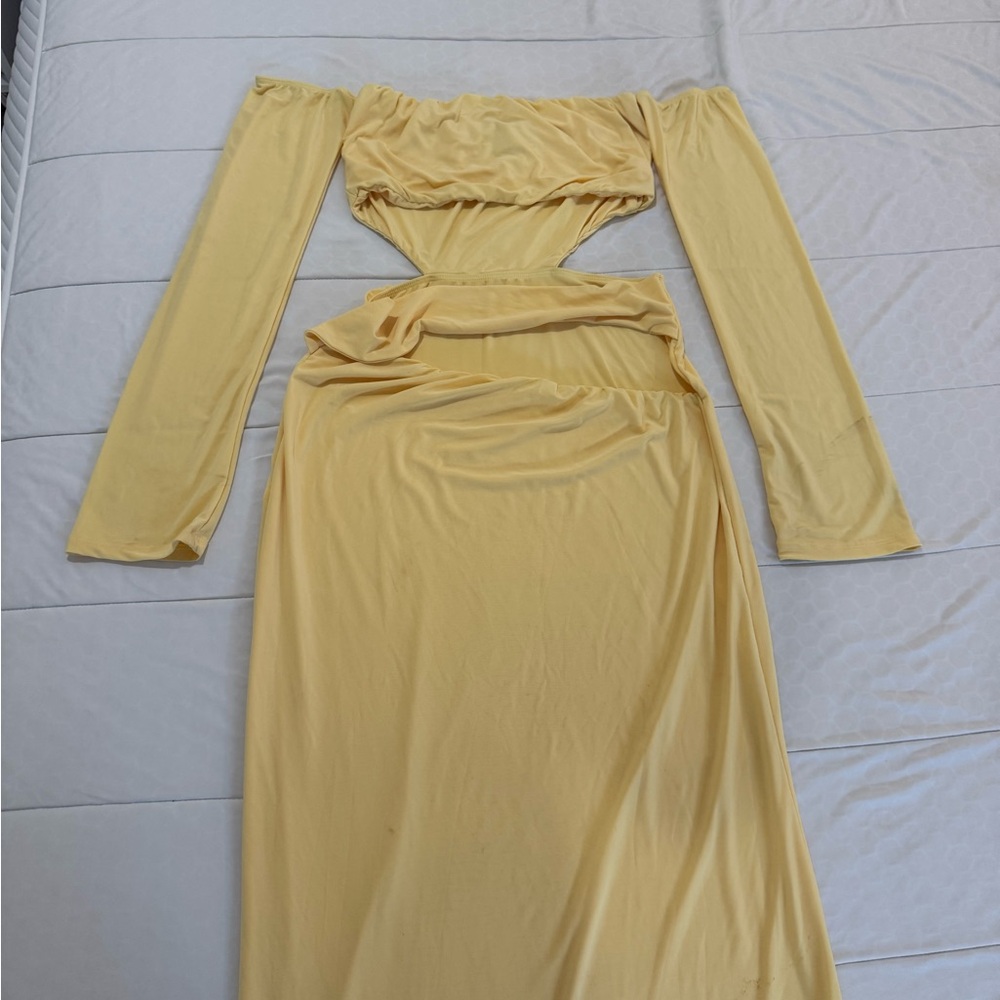 ASOS Yellow Ruched Off-Shoulder Bodycon Dress